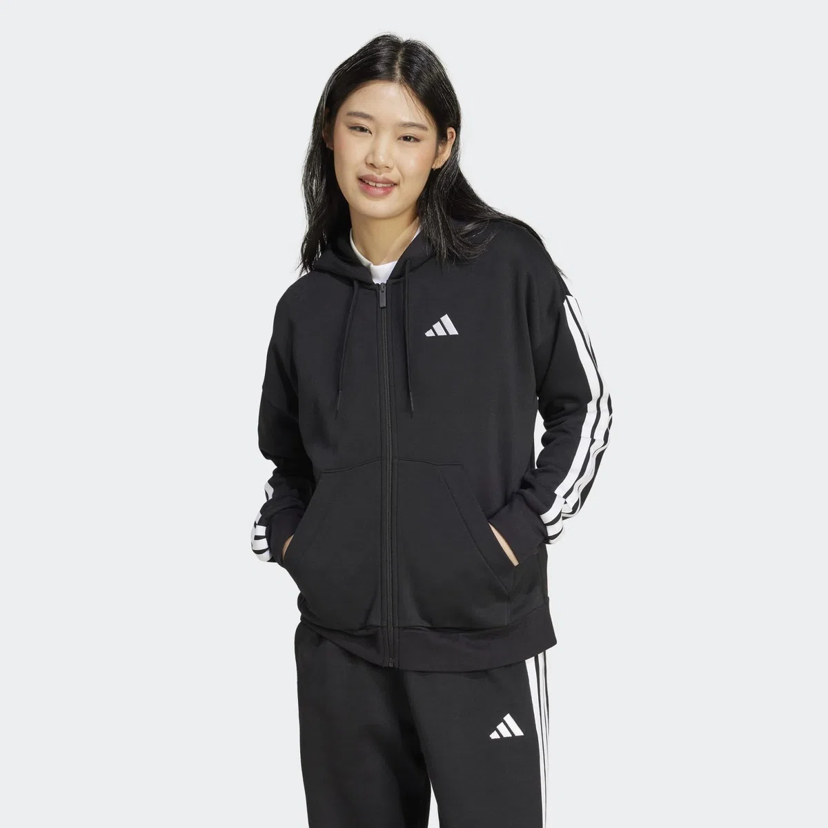 Adidas Donna Essentials 3-Stripes Full-Zip Fleece Hoodie