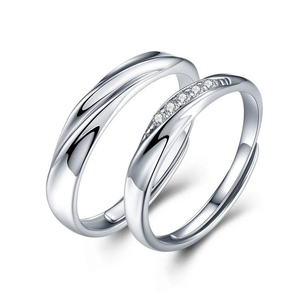 sassu fine Endless Love, coppia di anelli in argento 925 con zirconia cubica Swarovski, regolabili, fedi nuziali, anelli di promessa (anelli per coppia)