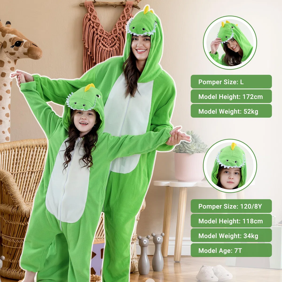 Pigiama Intero Unisex con Cappuccio a Tema Animale per Genitori e Bambini Costume per Halloween Gaming Pigiama Familiare per Ragazze e Ragazzi Completo per Feste