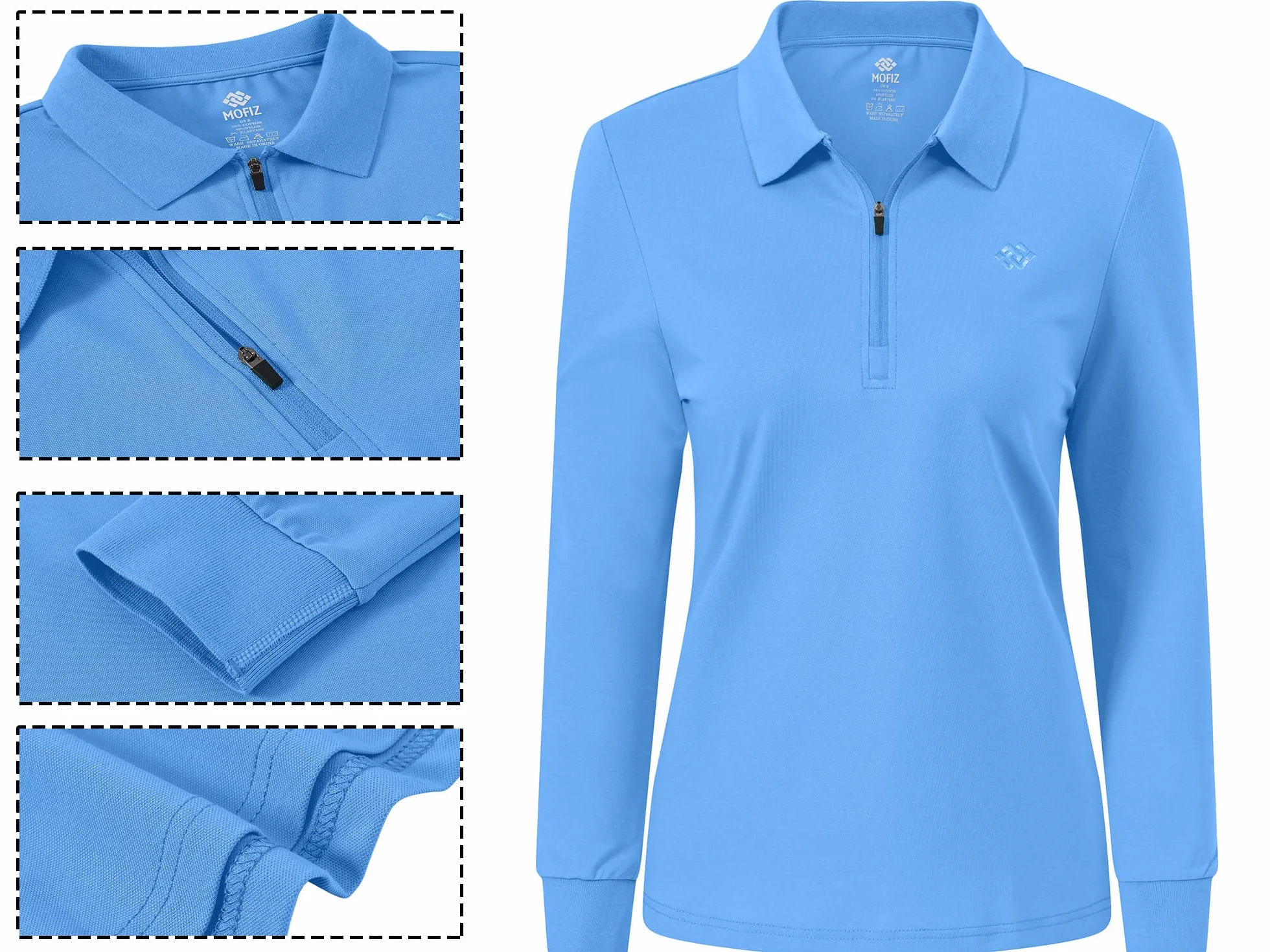 Polo Donna Manica Lunga Cotone Sportive Lavoro Golf Shirt con Cerniera