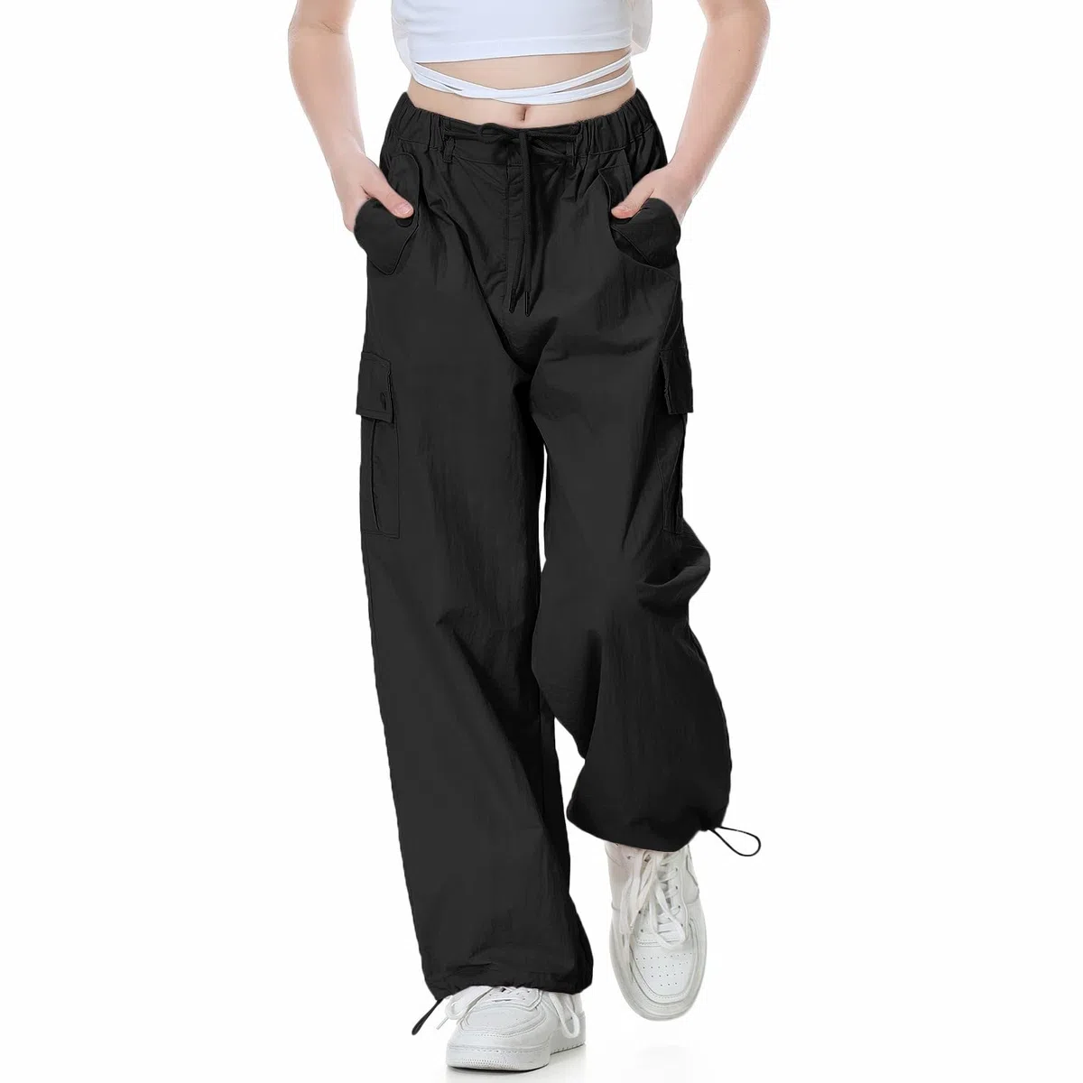 Rolanko Ragazze Pantaloni Larghi da Paracadutista, Joggers Vintage Y2K con Elastico in Vita Regolabile per Bambini