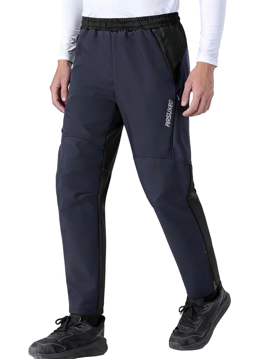 ARSUXEO Pantaloni da Ciclismo Invernali Uomo Pantaloni Bici Outdoor Pantaloni Sportivi Pantaloni Trekking con Tasche con Zip per Fitness, Campeggio, Arrampicata, Corsa e Sci D5