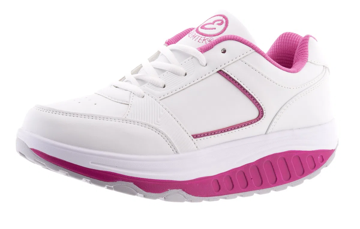 Eglemtek Scarpe RASSODA Glutei TM Benessere Dimagranti Sportive Fitness Ginnastica Aerobica BASCULANTI Bianco Fucsia