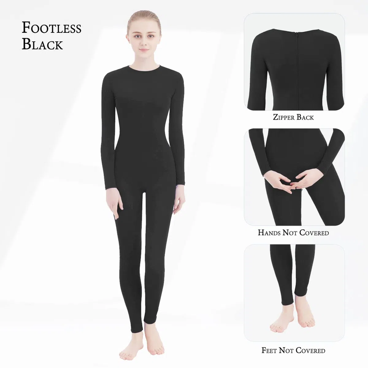 SUPRNOWA Crew Neck Full Body Unitard Elastane Spandex Long Sleeve Round Neck One Piece Bodysuit Unisex
