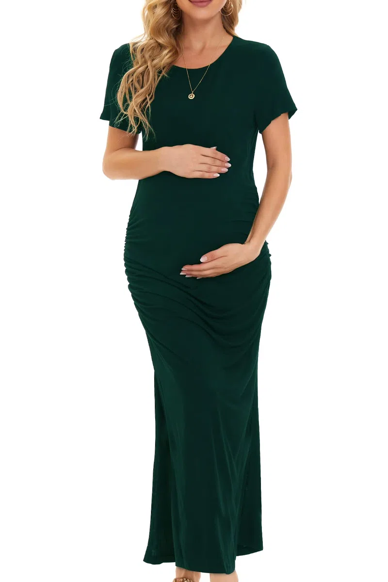 Smallshow Donna Lungo Split Vestiti Premaman Eleganti Abiti Premaman Estivi Deep Green XXL