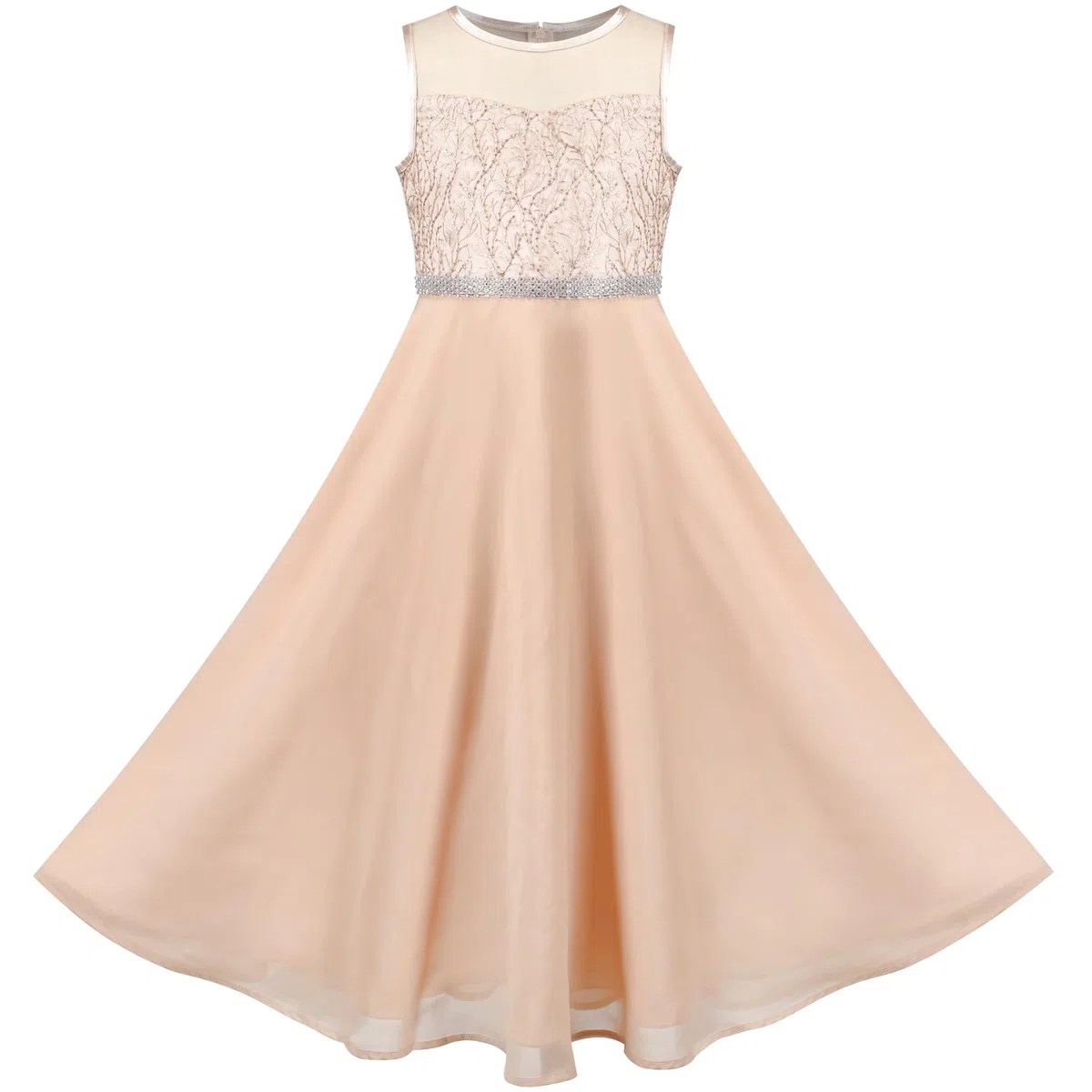 Sunny Fashion Vestito Bambina Strass Chiffon Damigella d'Onore Danza Palla Maxi Toga 6-14 Anni