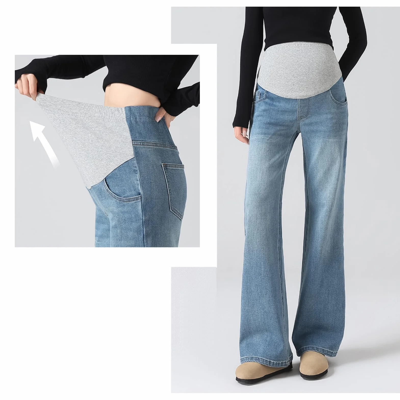 Jeans Gravidanza Svasati con Vita Regolabile - Life Comfort Taglie Forti per Donne sotto i 170cm, Tasche Utility