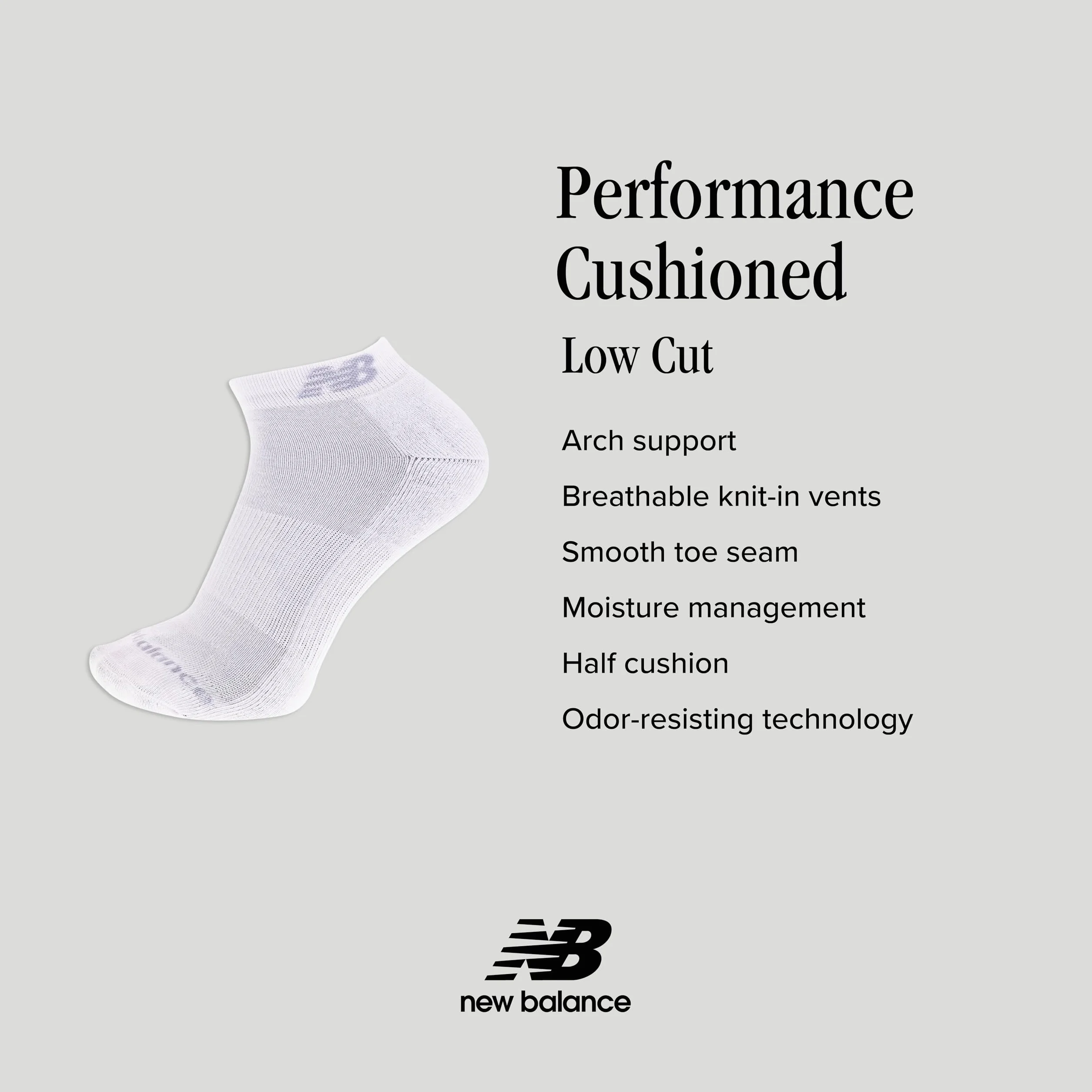 New Balance Performance Cushioned Low Cut Socks - 6 & 12 Pairs - Moisture Wicking Taglio basso, 6 paia Unisex - Adulto