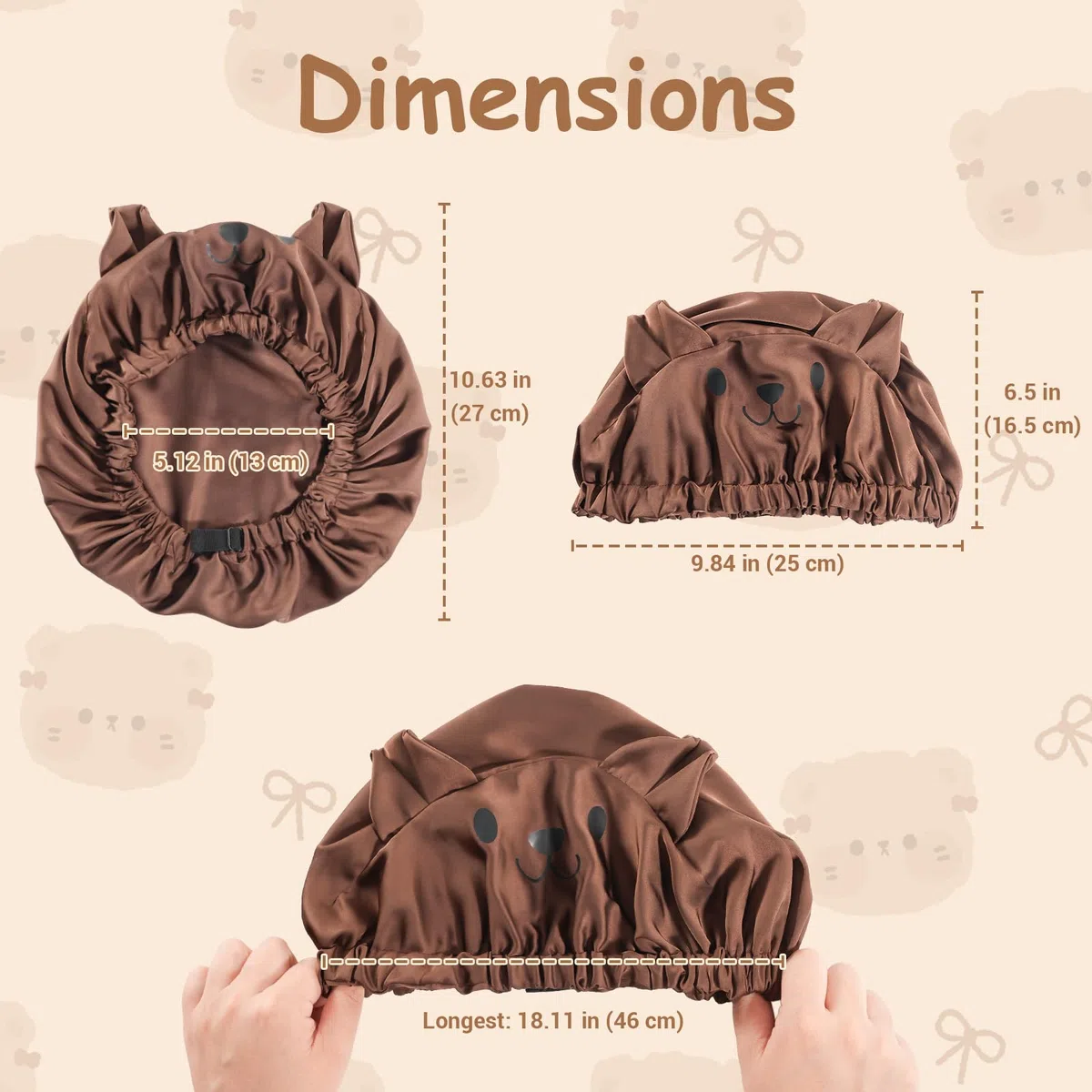 Lolalet Carino Cuffia Seta Capelli Notte per Bambino, Silk Bonnet per Ragazze/Adolescenti Capelli Ricci (Orso)