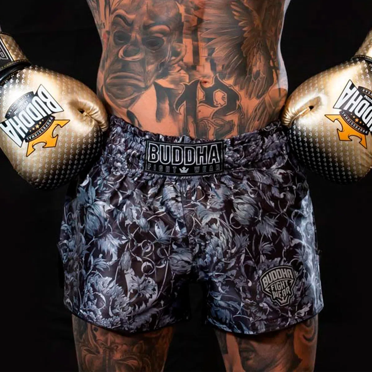 Buddha Fight Wear - Pantaloni Muay Thai e Kick Boxing Modello Diavolo Europeo - Tessuto Raso Premium - Nuovo