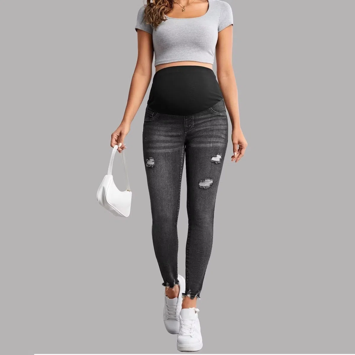 Jeans Premaman Skinny per Donne Incinte, Pantaloni Premaman Lunghi, Pantaloni Premaman Destroyed Maternity Jeans Leggings per Gravidanza