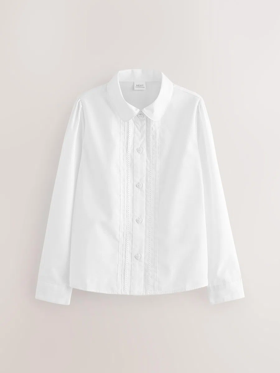 NEXT Ragazza Confezione da 2 Bluse per la Scuola a Manica Lunga con Finiture in Pizzo