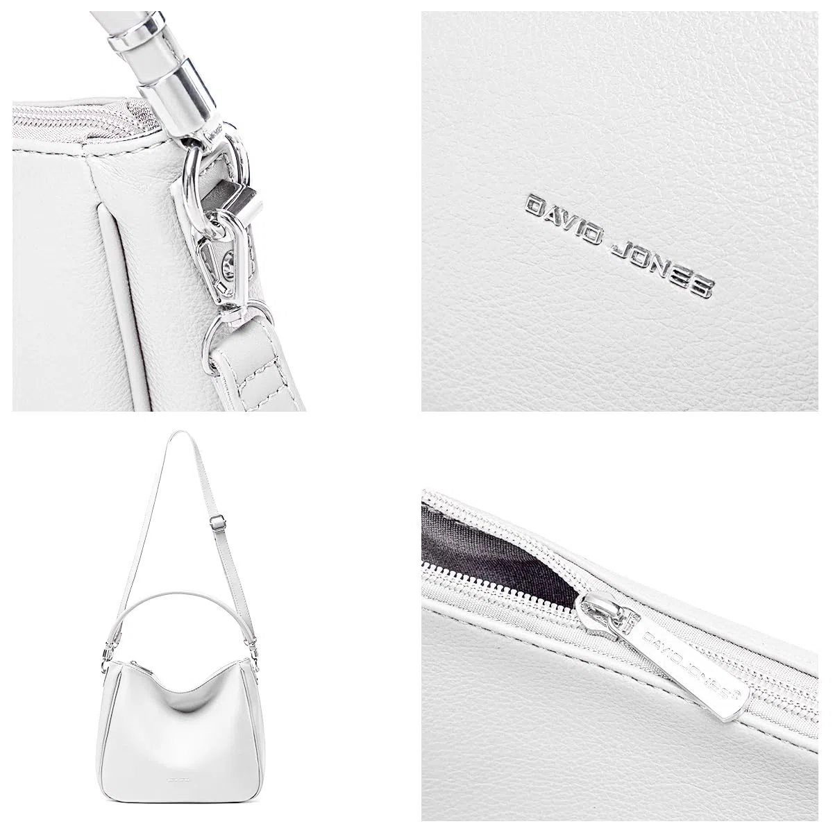 David Jones - Borsa da donna - Borsa a tracolla in ecopelle di poliuretano, di medie dimensioni con manico lungo, alla moda, classica, pratica, elegante, bianco, Elegante