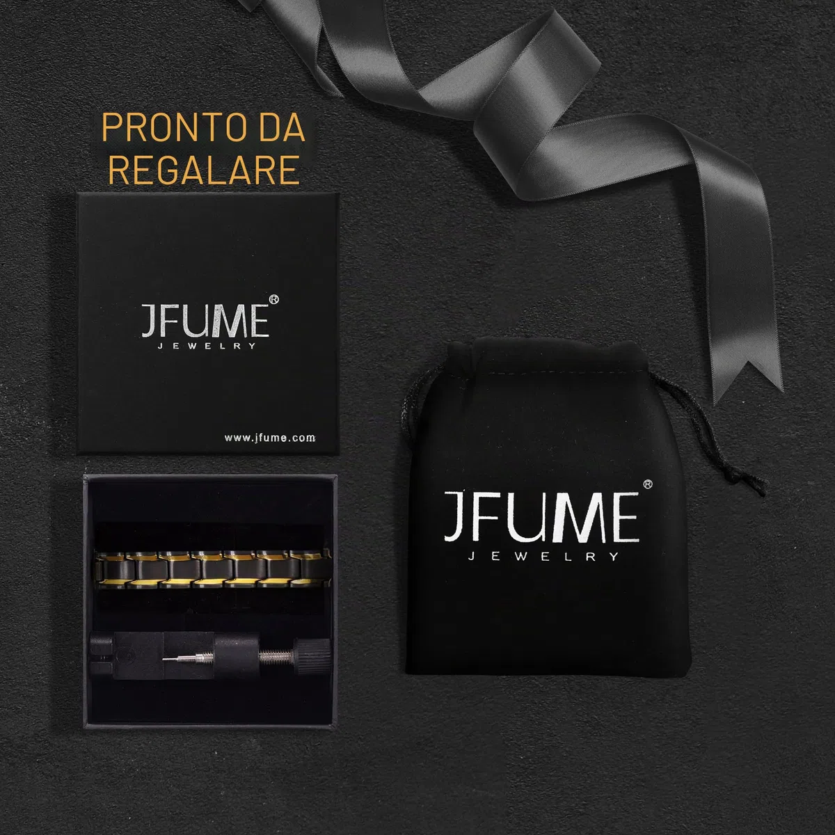 JFUME Bracciale magnetico da uomo, placcato oro 18k, placcato nero, argento, carbonio blu con strumento di rimozione link, regolabile 22cm