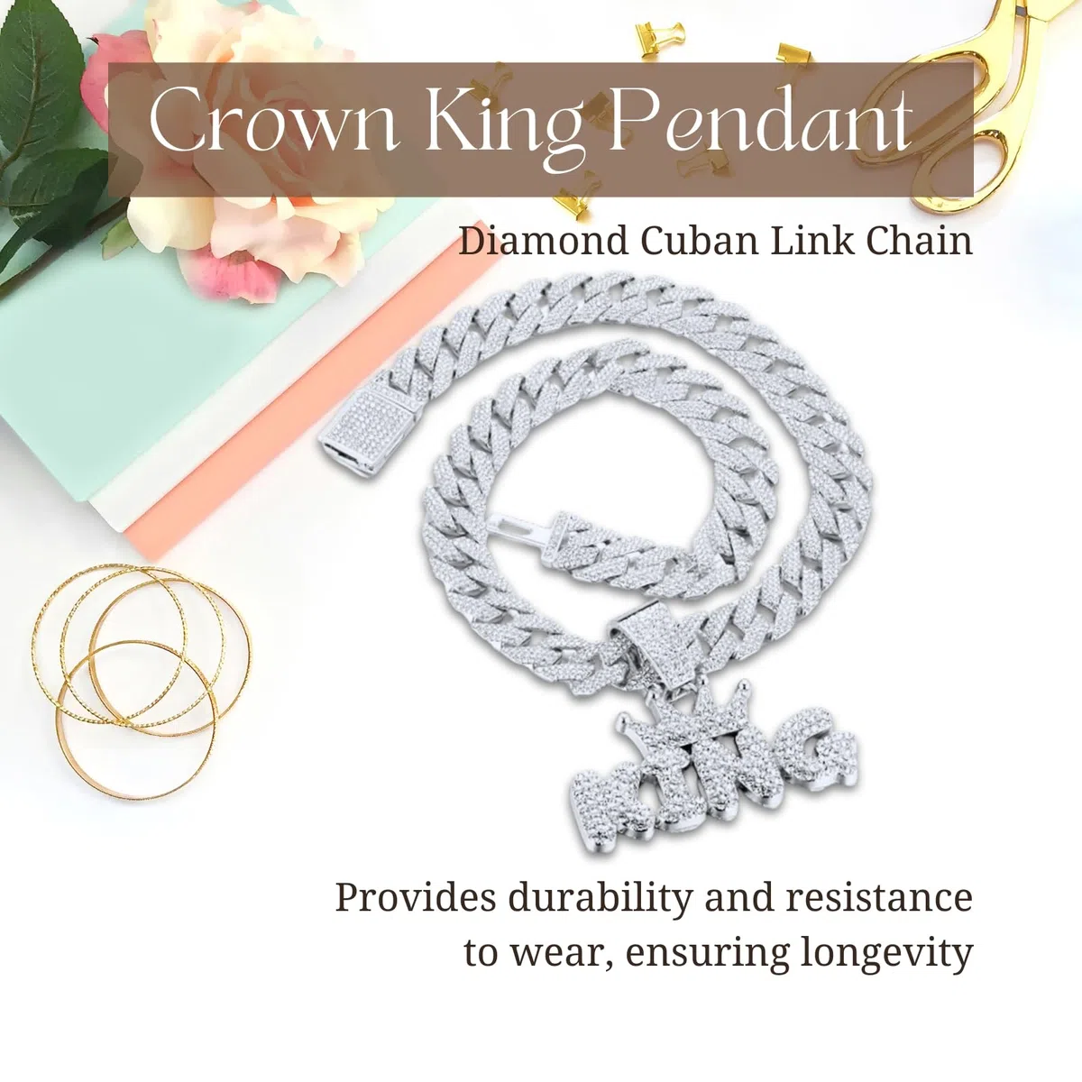 HALUKAKAH Collana con Ciondolo Diamante per Ragazzi,Placcato Oro 18k/Platino,Diamanti di Laboratorio Incastonati,Pendente Lettere 3D Bubble e 15MM Catena Cuban Link 40cm/45cm,Regalo per Figlio,Nipote