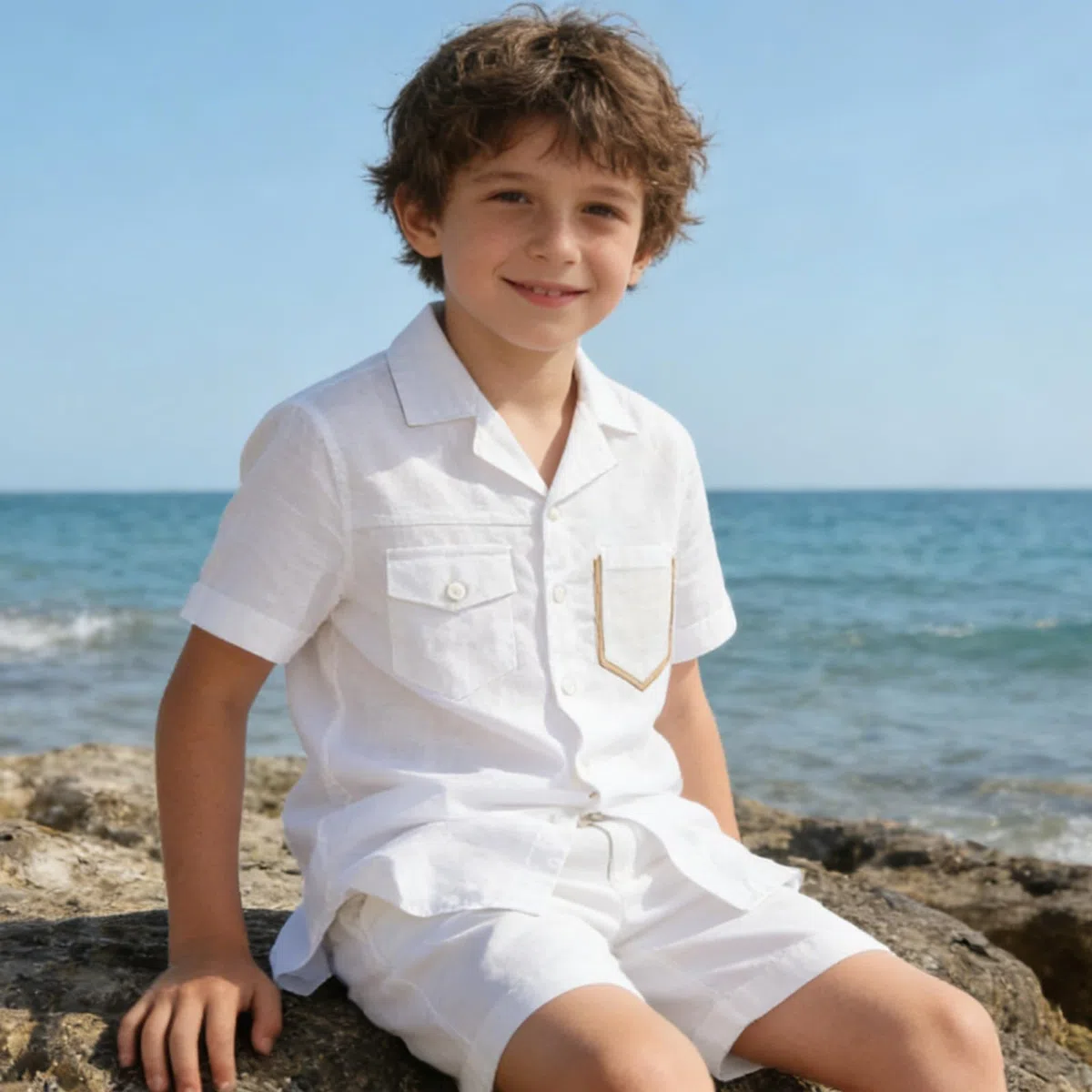 LOLANTA Set 2 Pezzi Abbigliamento Estivo Bambino, Camicia a Maniche Corte con Bottoni e Pantaloncini in Lino e Cotone, 5-12 Anni