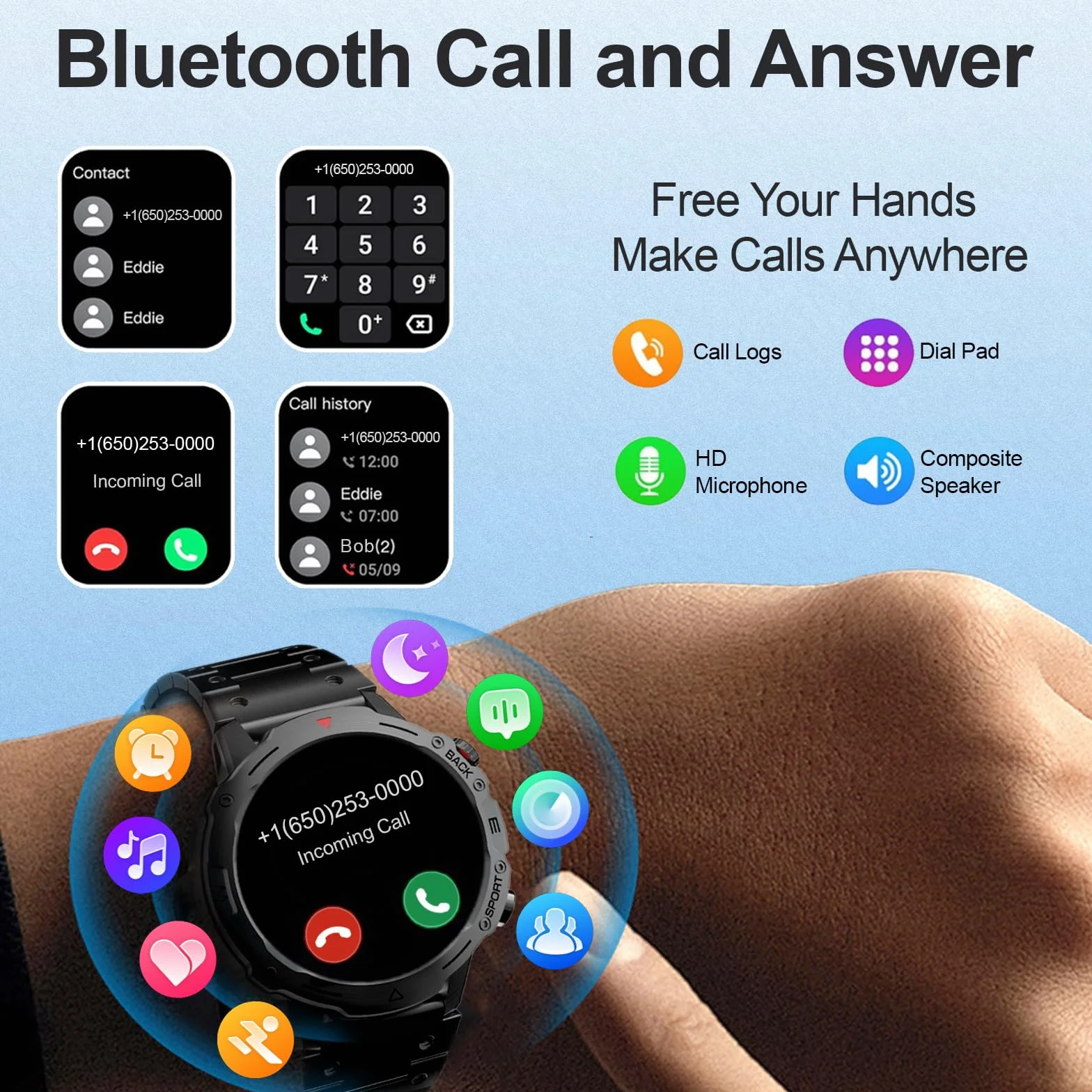 Smartwatch Uomo Donna con Effettua/Risposta Chiamate, 1.39" Orologio Smartwatch Monitoraggio del SpO2/Sonno, Impermeabile IP68, 100+ Modalità Sport, Fitness Tracker per Android iOS