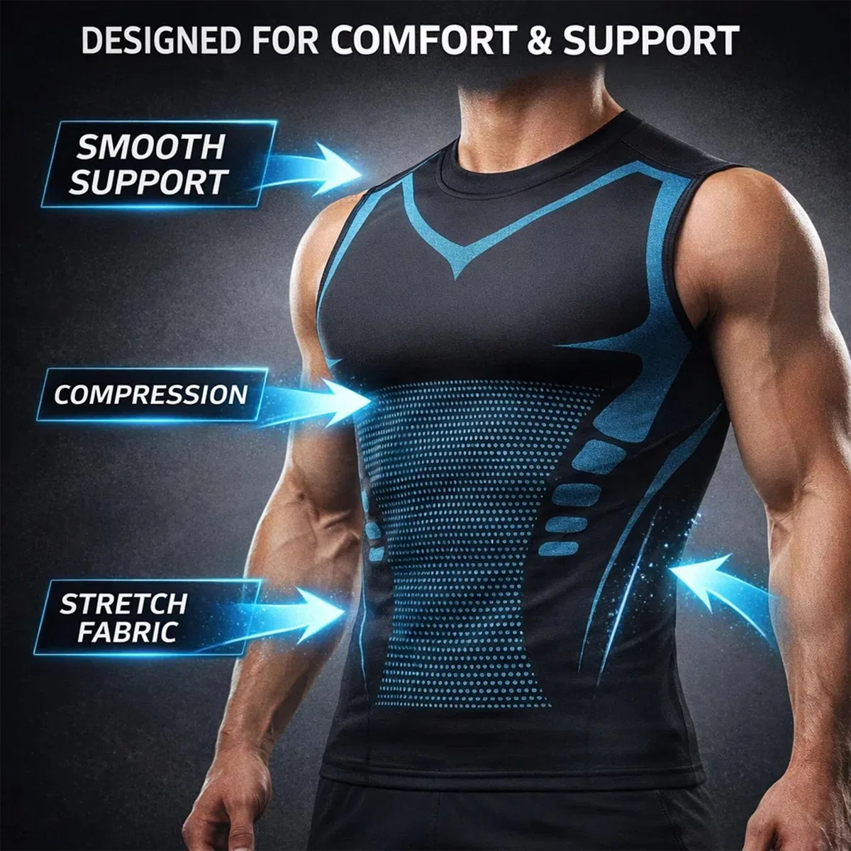 Jeeeun V Boost V2 Compression Shirt Men, Muscle-Shaping & Posture Support Sleeveless Tank, Quick-Dry for Gym & Daily Wear