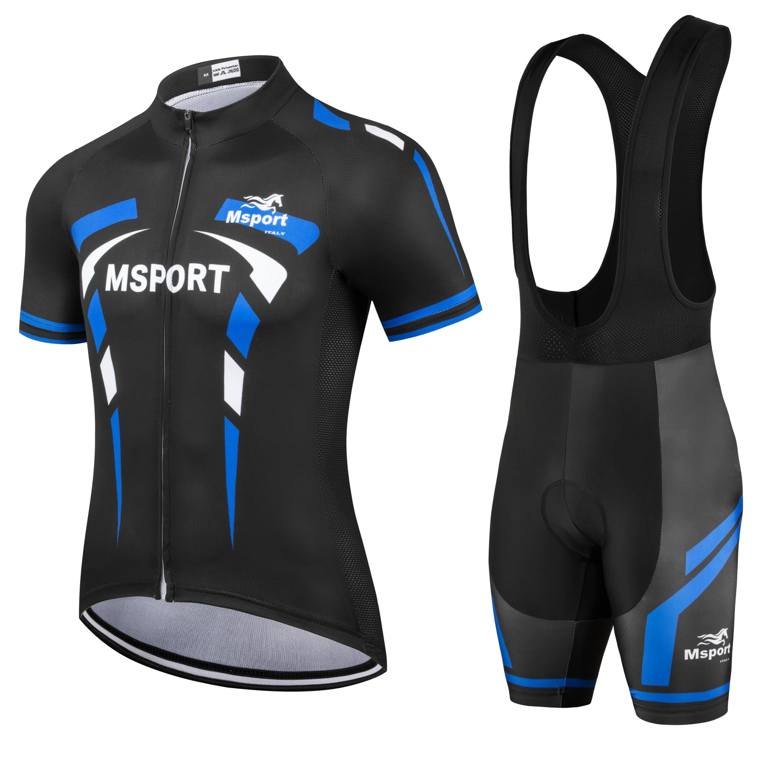 Msport Set Completo Abbigliamento Ciclismo – Maglia + Salopette con Pantaloncini Imbottiti in Gel 5D Antishock