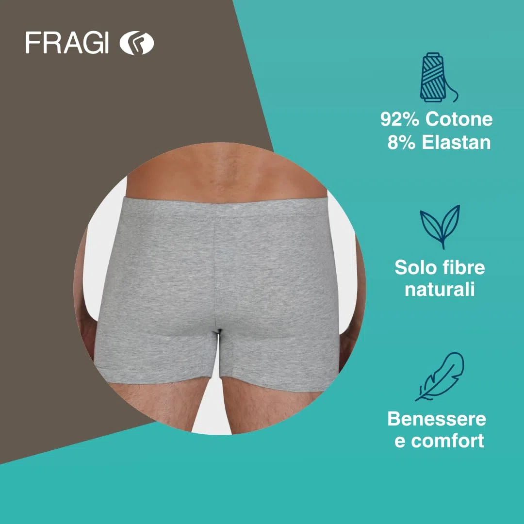 Fragi Boxer Uomo in Cotone Elasticizzato Senza Cuciture, Mutande Uomo in Tessuto Elastico, Made in Italy