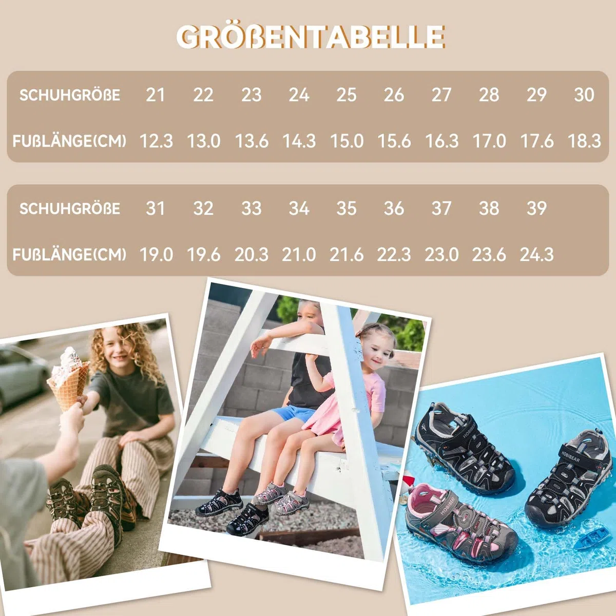 HOBIBEAR Sandali Escursionismo Bambini Ragazzi/Ragazze - Chiusi, Traspiranti & Antiscivolo (Trekking/Spiaggia/Sport)