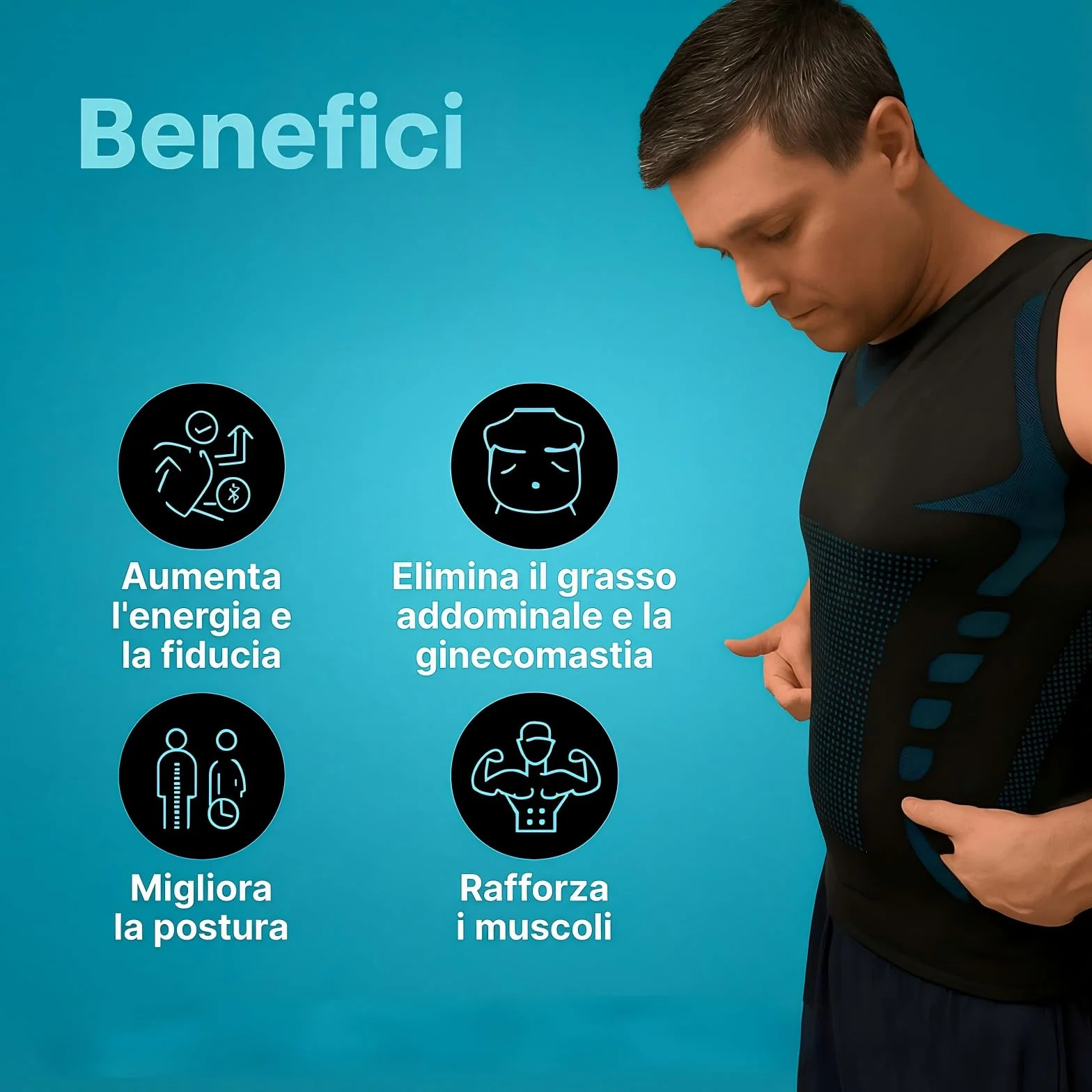 Reiteag Massefit Canotta Compressiva Modellante, Massefit Maglia, Leggero E Traspirante, Tessuto Elasticizzato, Ideale per L'atletica Leggera, La Corsa E L'allenamento Quotidiano