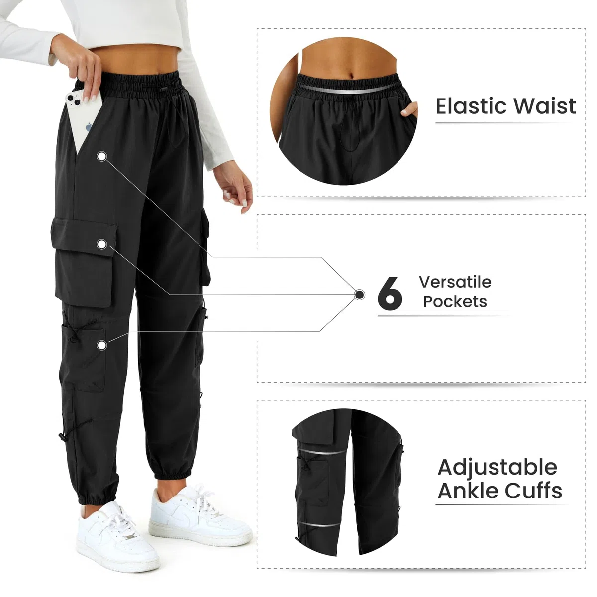 Friptspyg Pantaloni Cargo Donna Pantaloni da Trekking Leggeri con Tasche Pantaloni da Escursionismo Impermeabili Cintura Outdoor Sportivi Pantaloni da Jogging