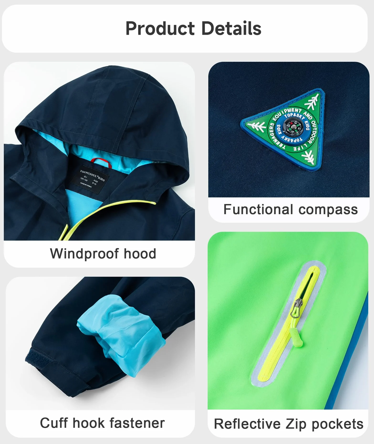 YoungSoul Giacca a Vento Impermeabile Color Block Bambino con Cappuccio