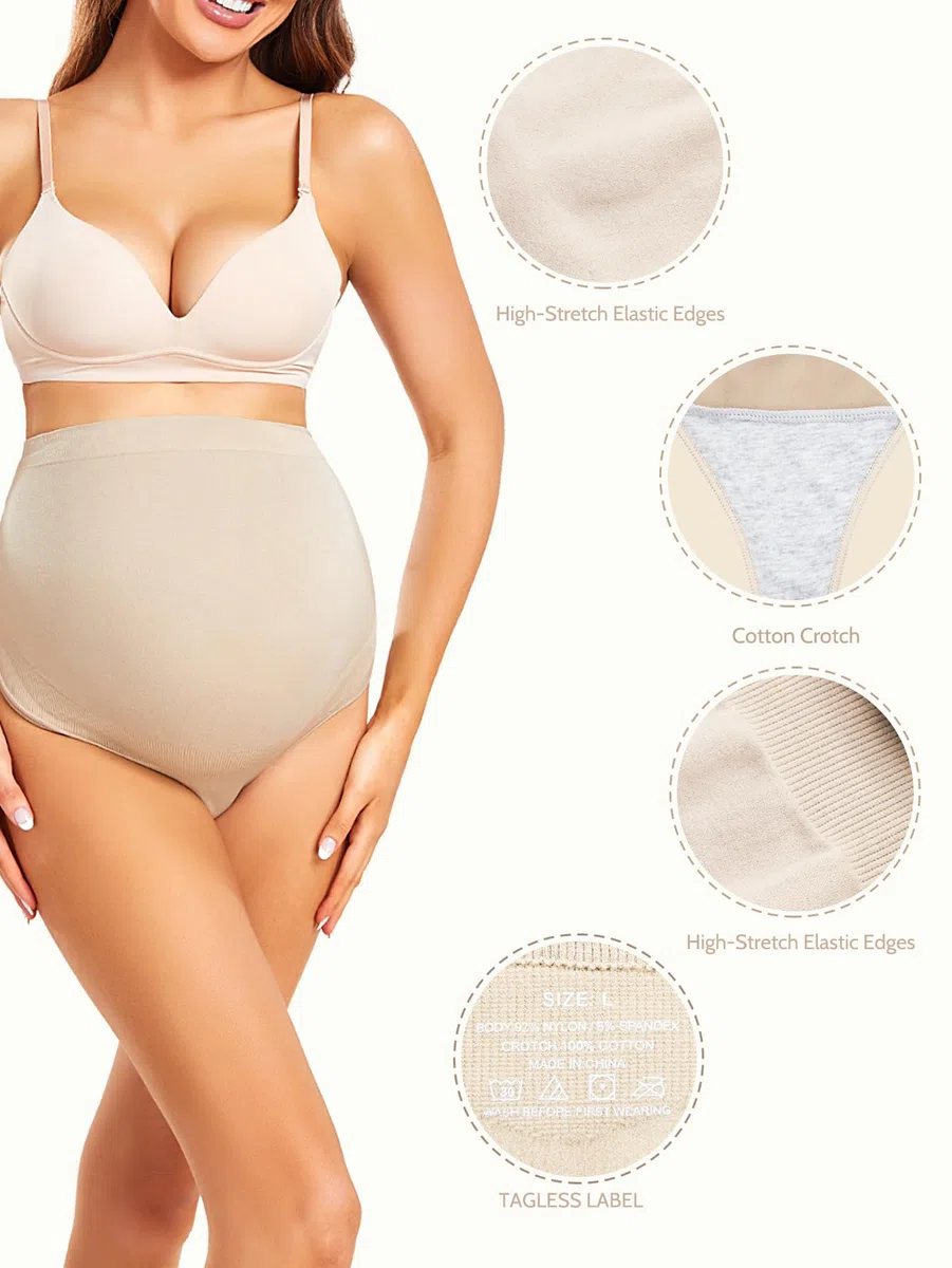 Perizoma premaman da donna, modellante per gravidanza sopra la pancia, senza cuciture, confezione da 5