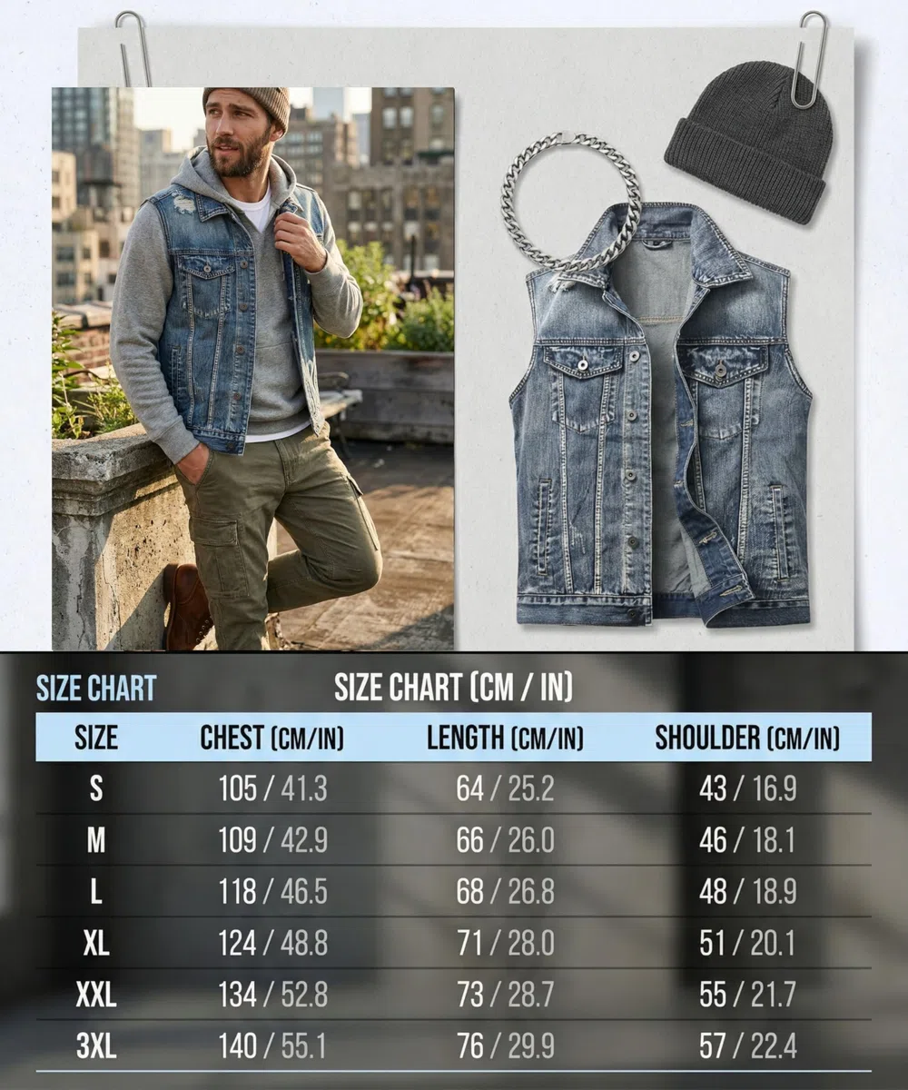 Gilet Smanicato in Jeans Uomo Gilet Vintage Strappato Denim Gilets Moto Cowboy Senza Maniche Casual Punk Biker Gilet