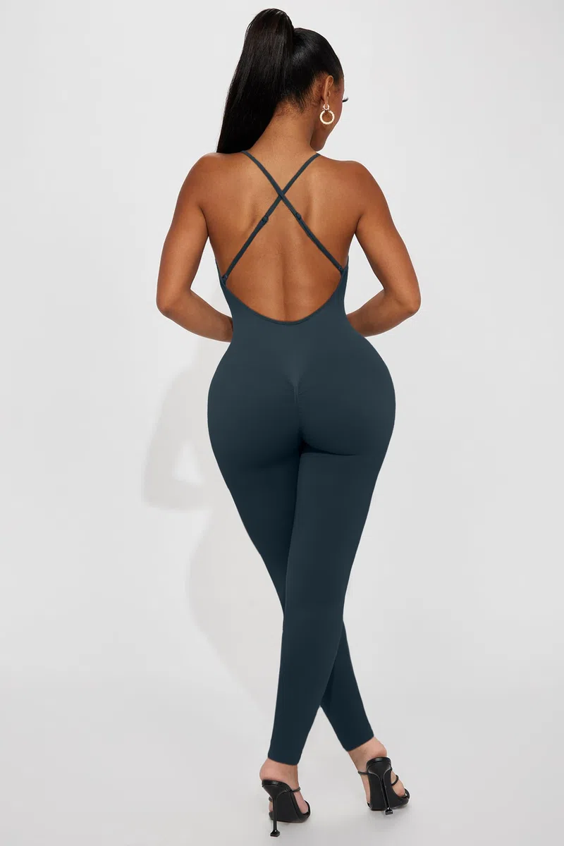 RXRXCOCO Spaghetti Strap a coste, tuta da donna aderente, senza schiena, imbottita, per yoga, sport, tuta intera