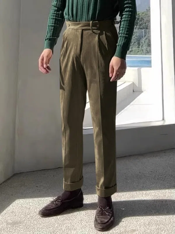 Pantaloni Velluto a Coste da Abito Uomo Eleganti Vintage Chino Pantalone Taglio Dritto Pantaloni da Lavoro
