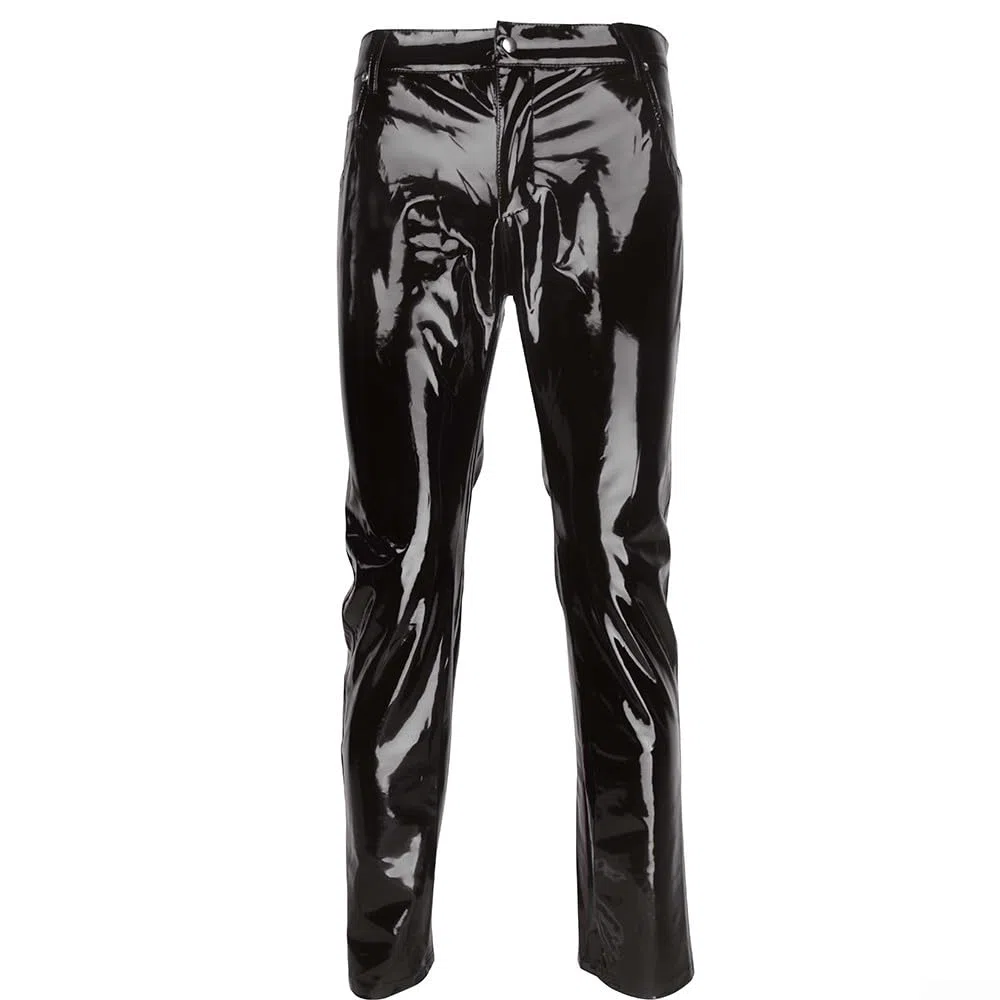 Pantaloni lunghi da uomo in PVC nero lucido, ideali per eventi di club e danza (L Nero)