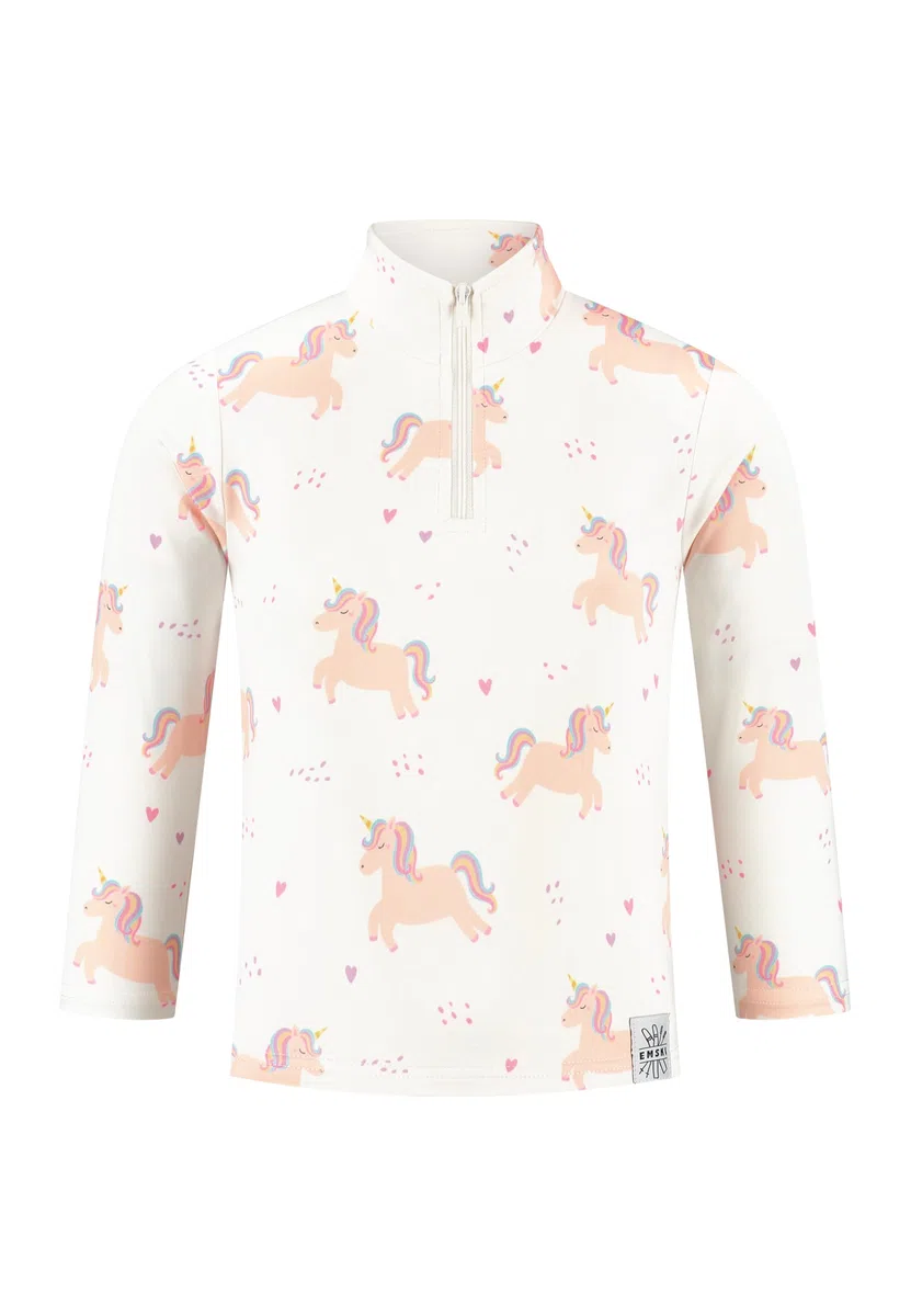 Emski - Maglione da sci da ragazza con stampa unicorno – Felpa da sci traspirante con cerniera 1/4 per inverno e attività all'aperto