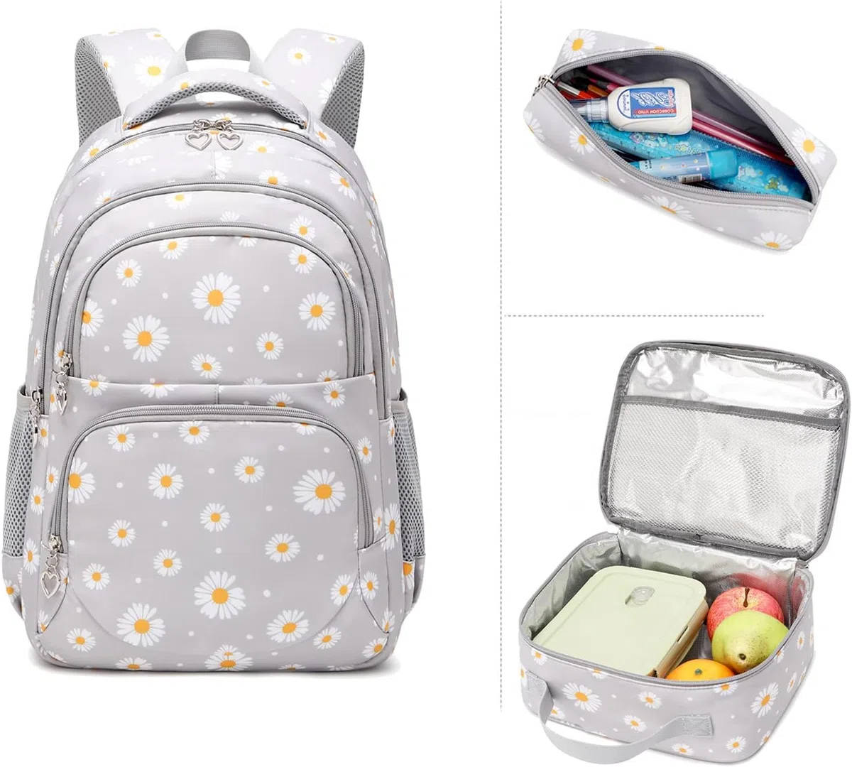Zaino Ragazze per Scuola Elementare Media Superiore Zaini Ragazza 3 Pezzi con Borsa Termica Astucci Matite Borsa Scuola Ragazzi Zainetti Set per Bambini Zaini Scolastici per PC Portatili
