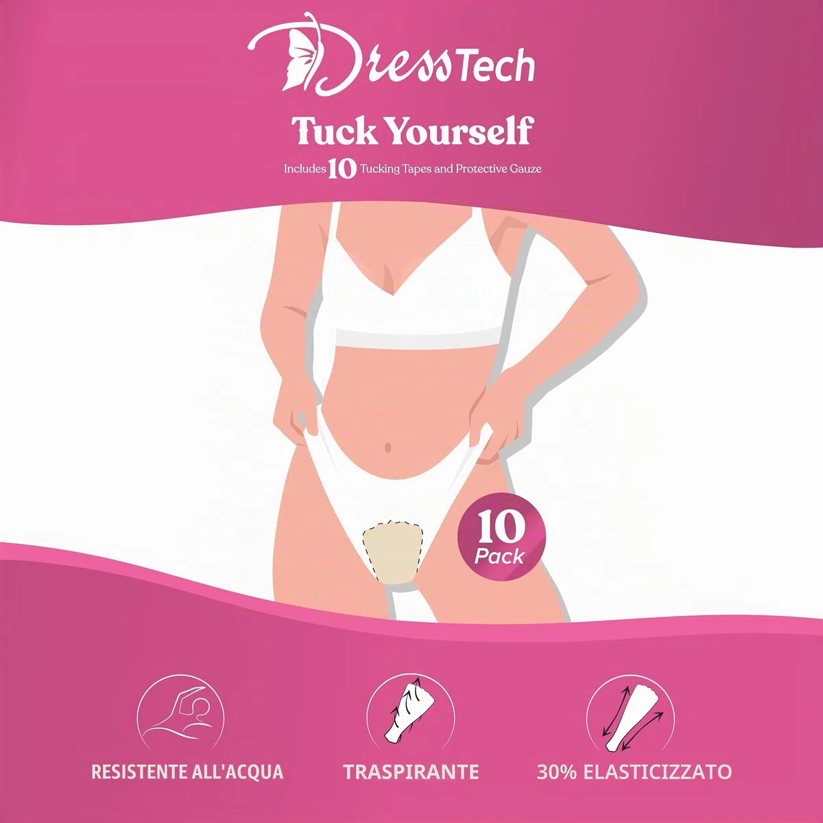DressTech Tuck Yourself - Nastro adesivo per donne trans, crossdressers e drag queens, confezione da 10