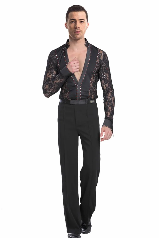 Uomo Moda Pizzo Latina Danza Costumi Camicia Prestazione Abbigliamento da Ballo Set Traslucido Outfits