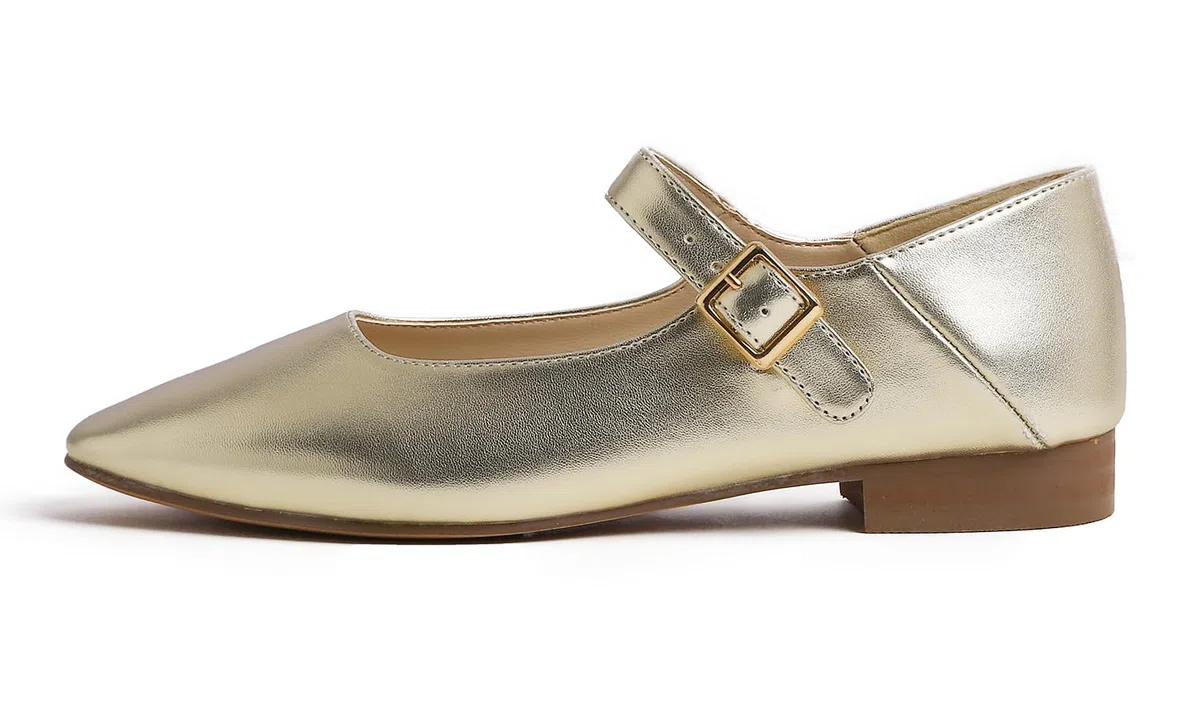 Feversole Women's Square Toe Mary Jane Fashion，Punta Quadrata Easy Buckle Tacco Basso Slip On Flats in Pelle vegana
