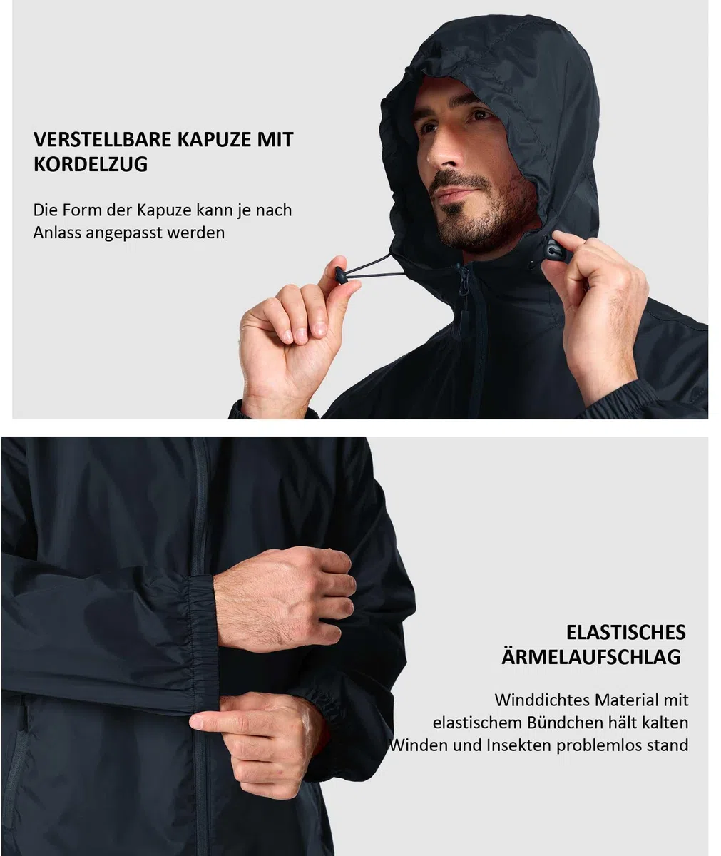 SPEEDRUN Rain Jacket Uomo Antivento Uomo Antipioggia Ripiegabile Giacca Antipioggia Impermeabile Tascabile Waterproof Jacket Man Moto Running Leggera Trekking Ciclismo Sport Outdoor