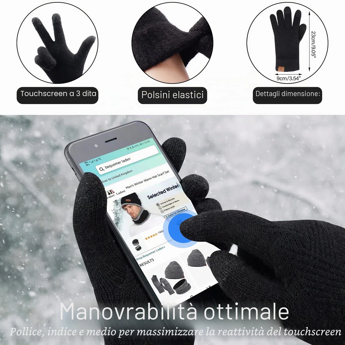 Bequemer Laden Donna Invernali Cappello Berretto con PON PON Lunga Sciarpa Sciarpe Touch Screen Guanti Set con Fodera in Pile, Regalo Donna