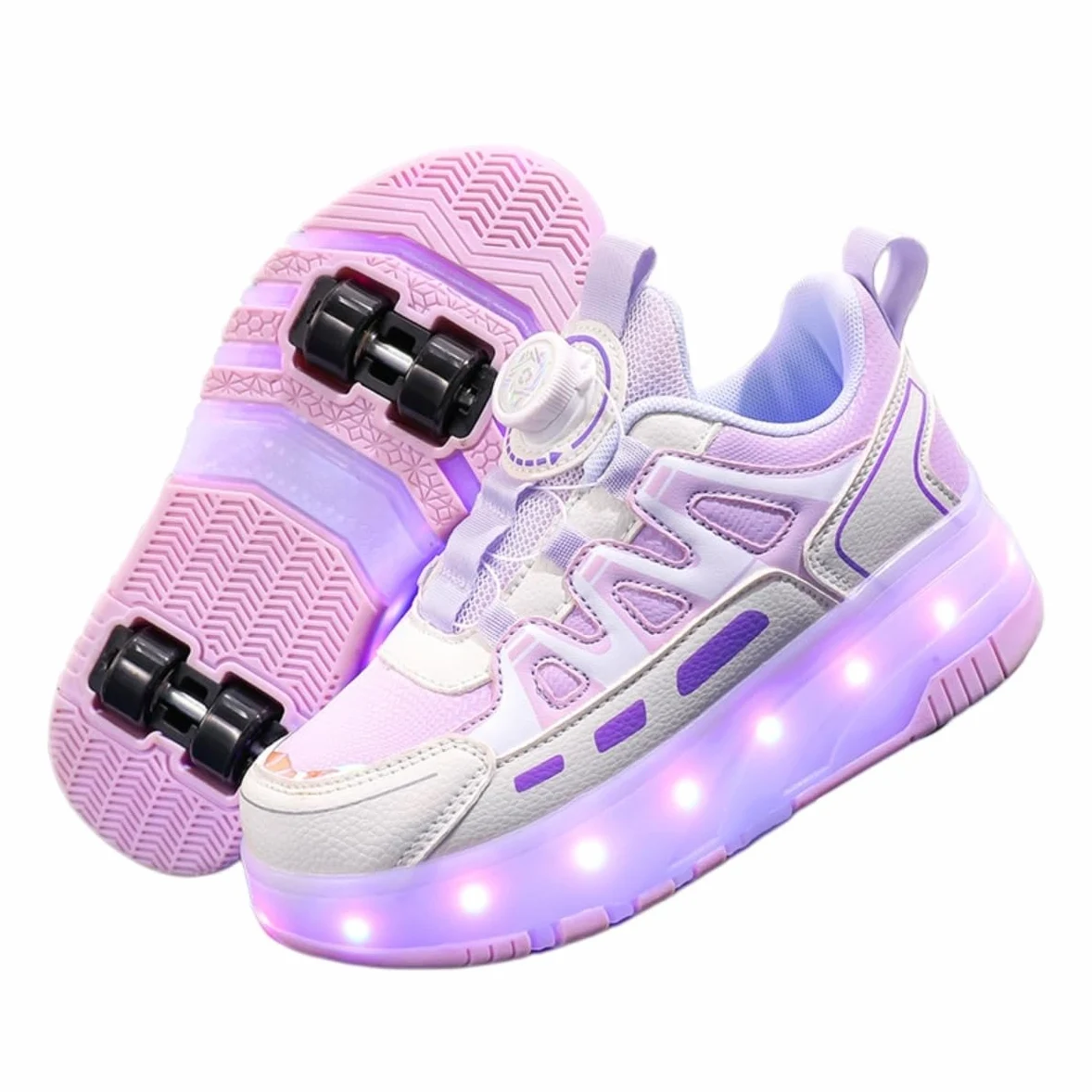 Mateju Scarpe con Rotelle per Bambini, Scarpe da Skateboard Sportive all'aperto 2 in 1 con 4 Ruote Rimovibili, Pattini Scarpe da Ginnastica Brillare di Notte Sneakers Unisex