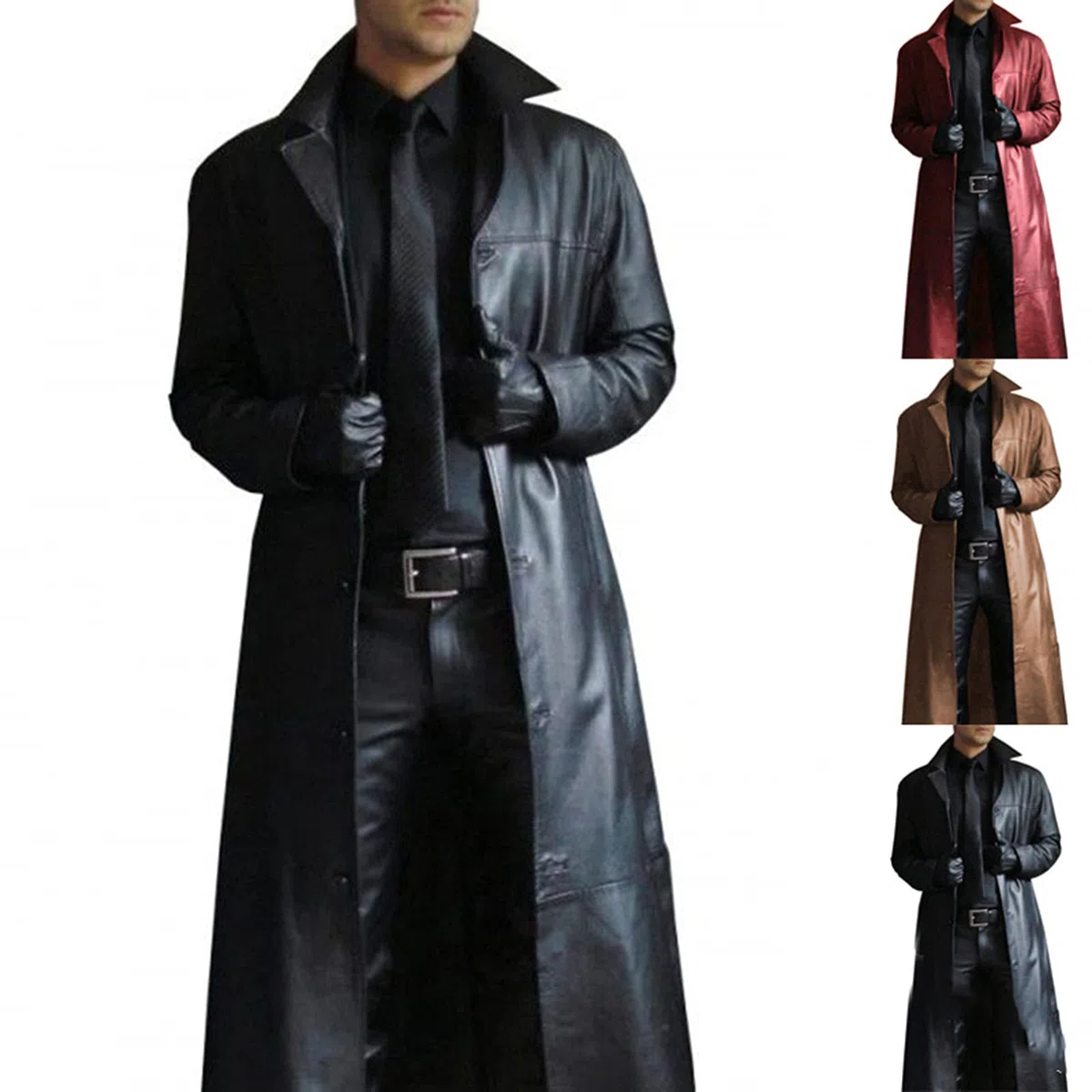Suncolour Giacche in Pelle Nera da Uomo Cappotti Lunghi in Pelle da Uomo Classic Biker Faux Slim Fit Moto Cappotto Lungo