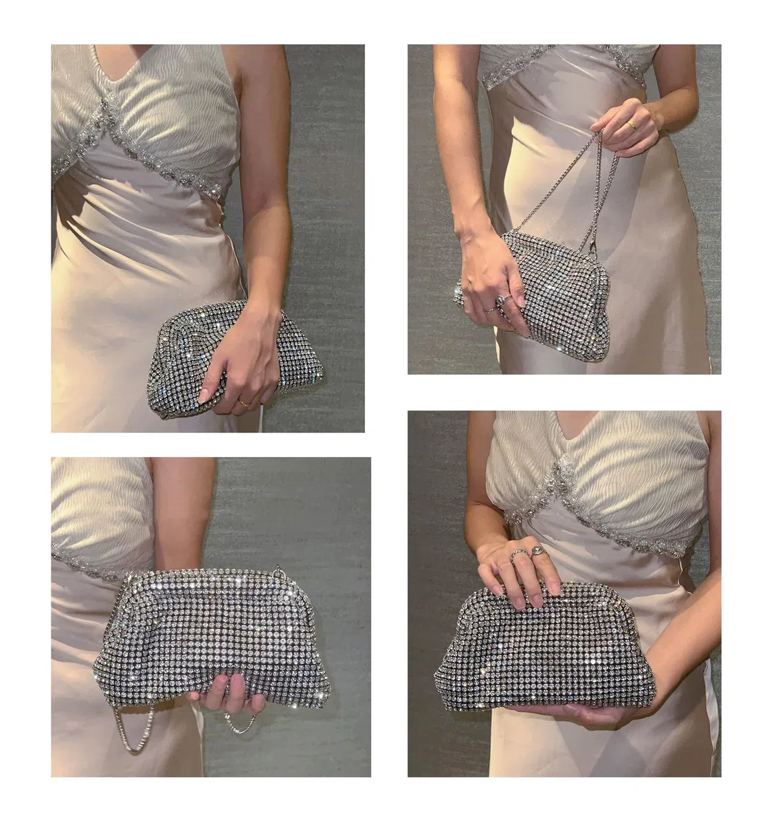 ANGELO Pochette da Donna Elegante con Strass, Piccola Borsa Clutch a Mano e Tracolla, Borsetta da Sera Mini Scintillante, per Cerimonia, Eventi, Matrimonio, Festa