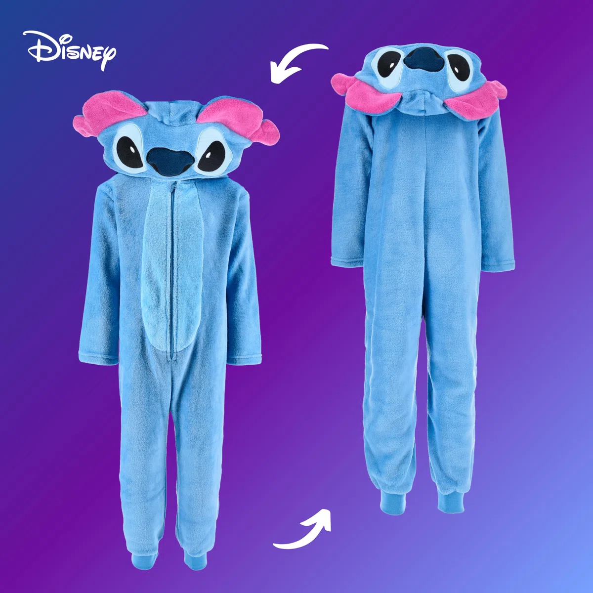 Disney Stitch Pigiama per Ragazze, Pigiama Intero con Cappuccio 3D Design Morbido, Regalo per Bambina e Adolescenti, Taglie 6 a 12 Anni