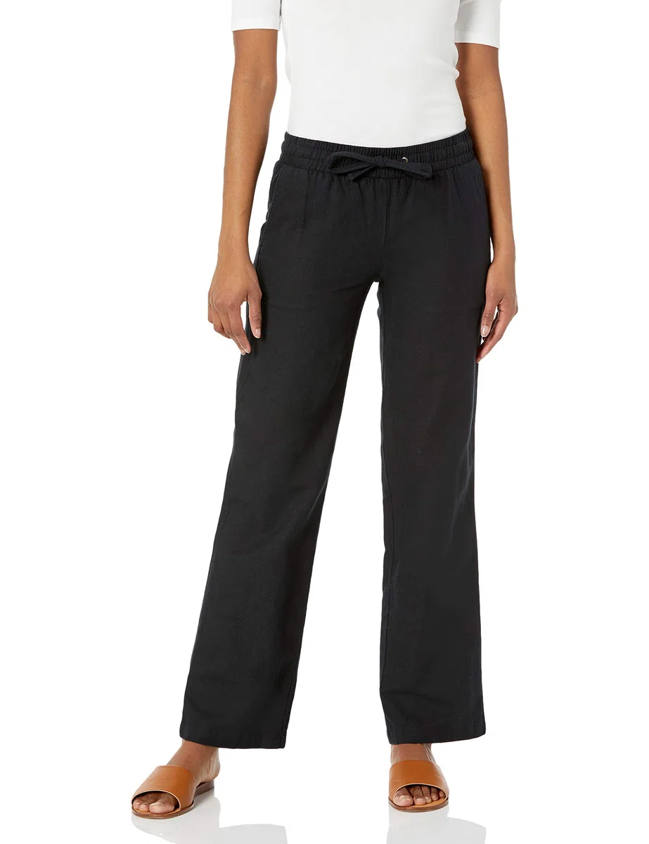 Amazon Essentials Pantaloni a Gamba Larga con Coulisse in Misto Lino dalla Vestibilità Comoda (Disponibili in Taglie Forti) Donna