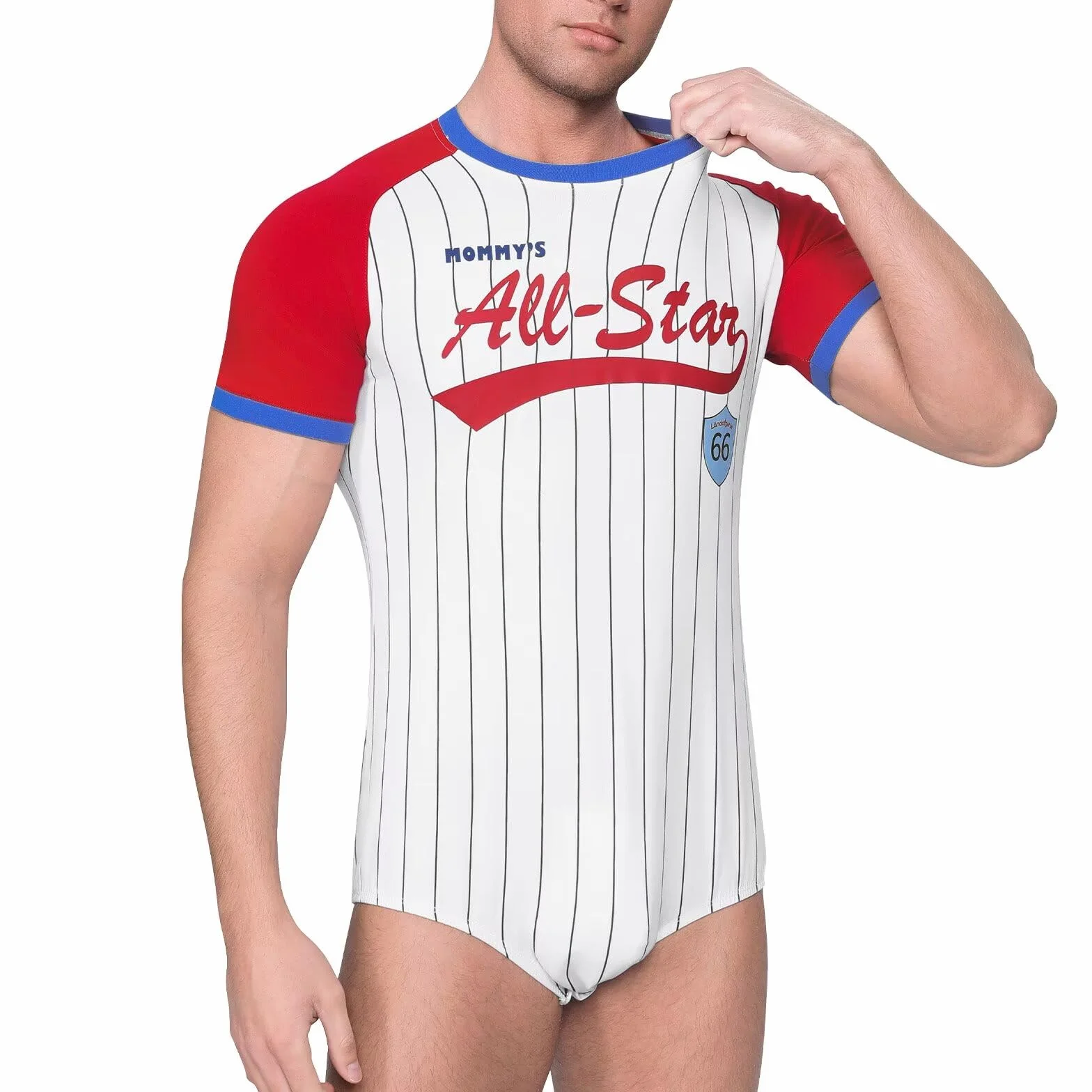 Landofgenie Uomo Body Pigiama Botton Crotch Top Shirt Strisce Maniche Raglan Onesie Rompers per Gli Uomini Baseball Classic Striped