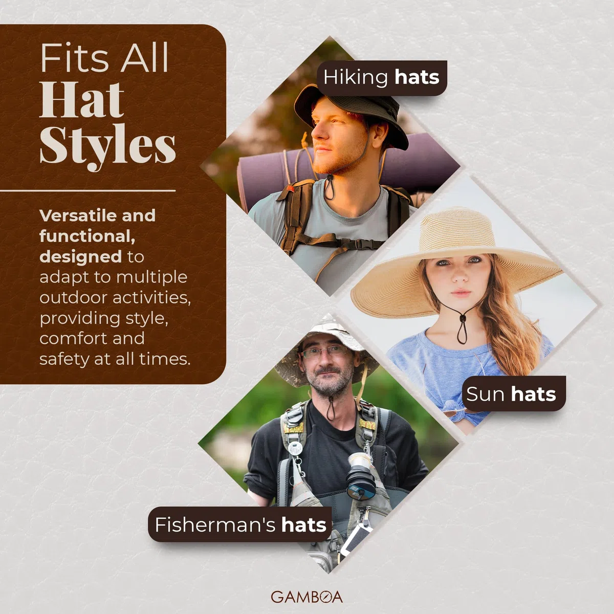 Gamboa 100% Pelle Cappello Sottogola Cappelli Cinghietta Cinghia Rimovibile per Cappello Cowboy e da Sole