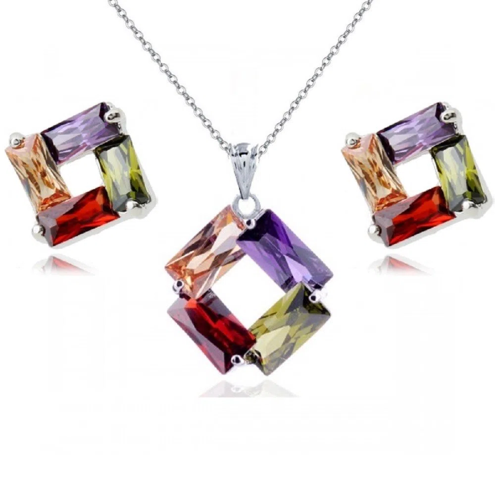 Crystalline Azuria Cristalli di Zirconi Rombo Gioielleria Parure Collana Orecchini 18ct Placcato Oro Bianco Gioielleria per Donne e Bambina