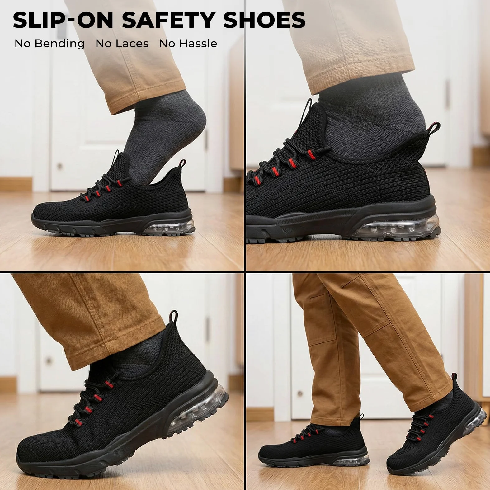 SPIEZ Scarpe Antinfortunistiche Unisex, Zapatillas da Lavoro Leggere con Punta Compositi, Antiscivolo e Ammortizzazione d'Aria, Nero/Rosso, EU 36-46