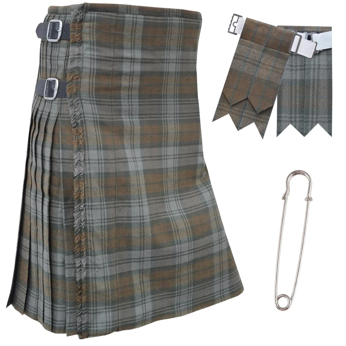 Kilt da uomo – Tradizionale tartan scozzese 4,5 m, lana acrilica di alta qualità, realizzato a mano con 3 cinturini in pelle, include flash per kilt e spilla da kilt